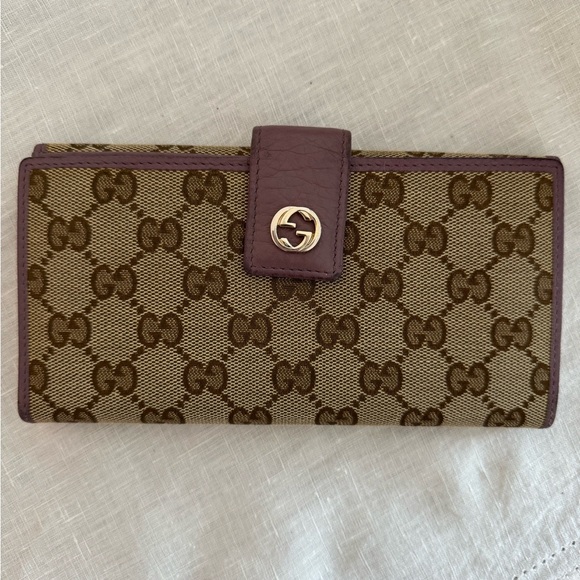 Gucci Handbags - Vintage Gucci Monogram Wallet with Purple Trim